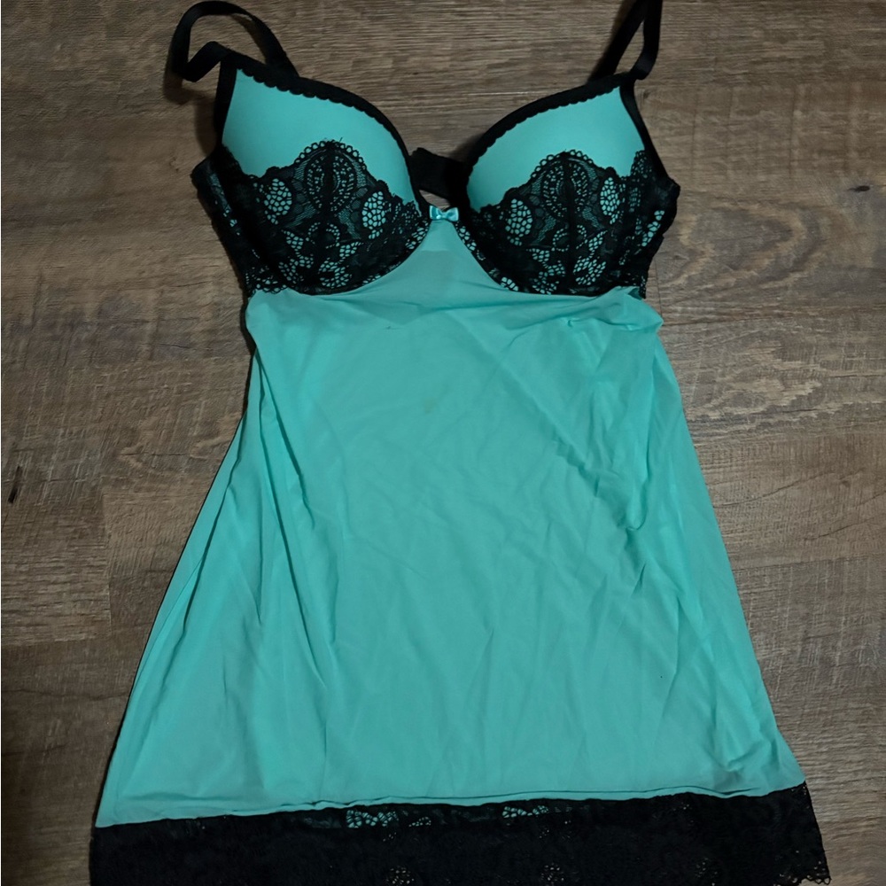 Chic Black and teal Lace Chemise